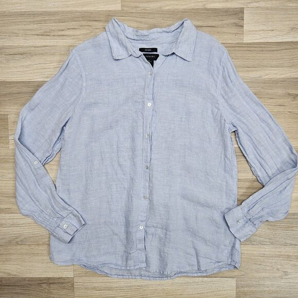 Tahari Womens Light Blue Linen Button Up Blouse Size XL Longsleeve - Picture 1 of 9